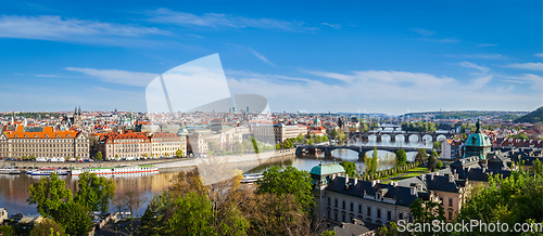 Image of Panoramic view of Prague bridges over Vltava river