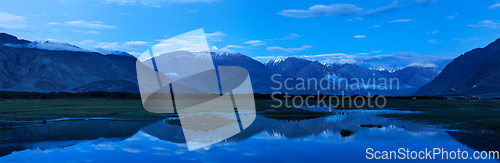 Image of Panorama of Nubra valley in twilight. Ladah, India