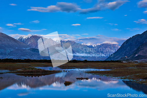 Image of Nubra valley in twilight. Ladah, India