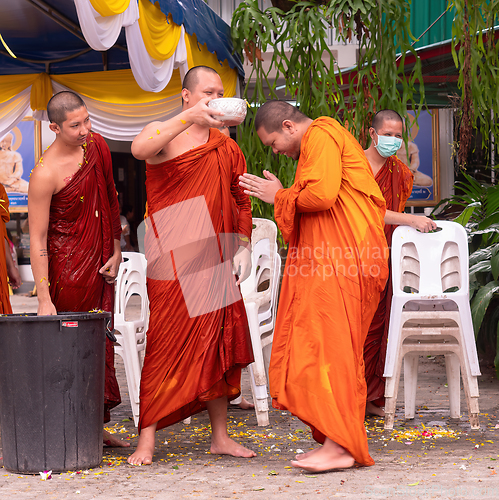 Image of Monks celebrating Songkran in Thailand