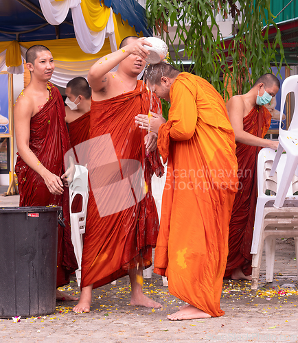 Image of Monks celebrating Songkran in Thailand