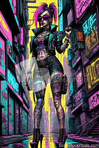 Image of cyberpunk graffiti portrait illustration