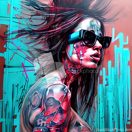 Image of cyberpunk graffiti portrait illustration