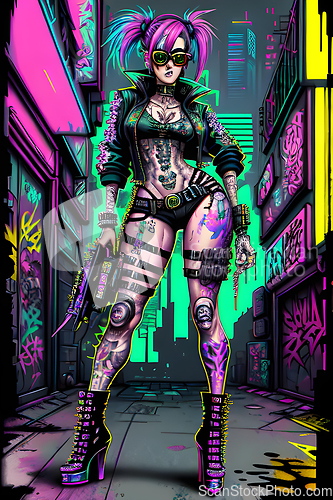 Image of cyberpunk graffiti portrait illustration