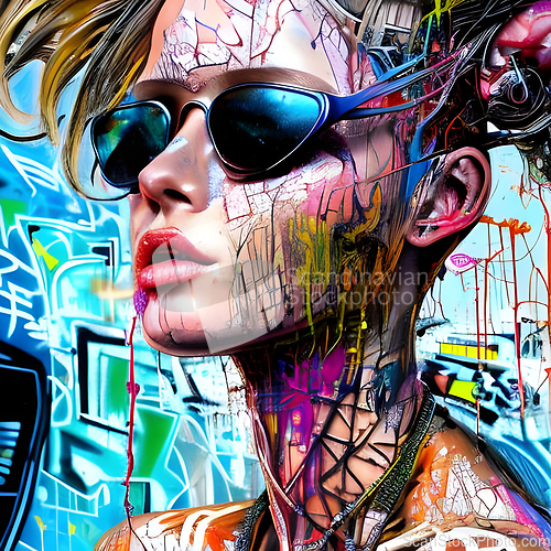 Image of cyberpunk graffiti portrait illustration