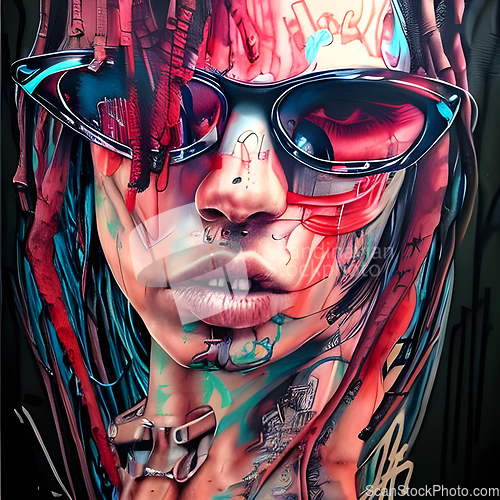 Image of cyberpunk graffiti portrait illustration