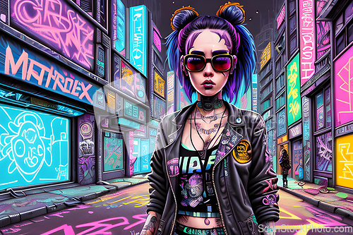 Image of cyberpunk graffiti portrait illustration