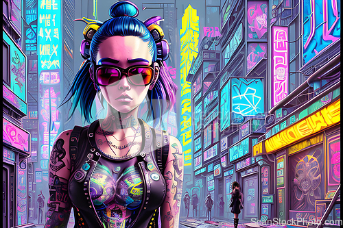 Image of cyberpunk graffiti portrait illustration