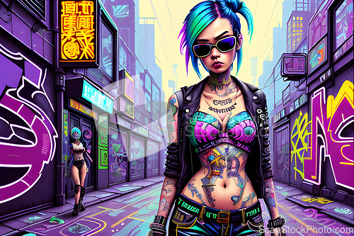 Image of cyberpunk graffiti portrait illustration