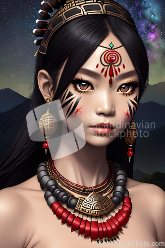 Image of illustration of beautiful asian tribal woman