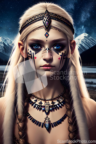 Image of illustration of beautiful slavic tribal woman