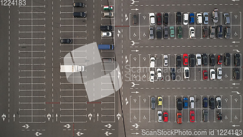 Image of Car parking lot viewed from above, Aerial view. Top view