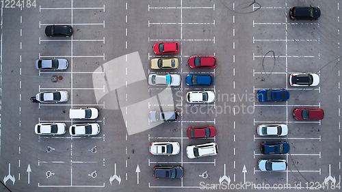 Image of Car parking lot viewed from above, Aerial view. Top view