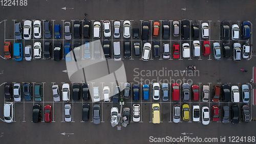 Image of Car parking lot viewed from above, Aerial view. Top view