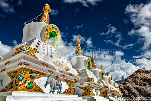 Image of White chortens stupas in Ladakh, India