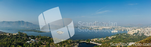 Image of Aerial panorama of Lake Pichola with Lake Palace (Jag Niwas) and