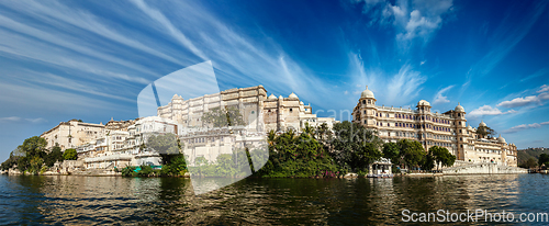 Image of Panorama of City Palace. Udaipur, India