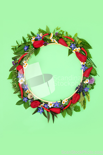 Image of Summer Wreath of Natural Flower Food and Herb Spice Seasoning  