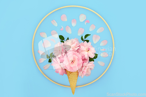 Image of Surreal Rose Flower Ice Cream Cone Abstract Design