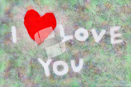 Image of Inscription I Love You with abstract red heart