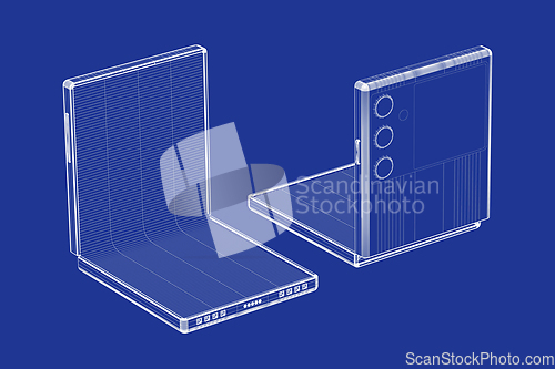 Image of 3D models of foldable smartphones
