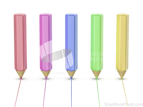 Image of Set of five cartoon style colored pencils