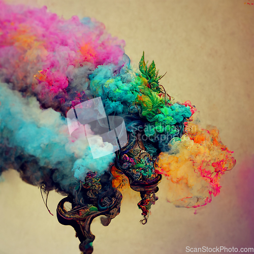 Image of Abstract design of a dust cloud. Colorful rainbow of dust partic