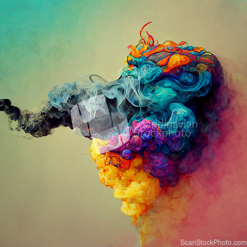 Image of Abstract design of a dust cloud. Colorful rainbow of dust partic