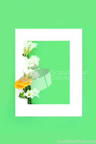 Image of Memorial RIP Rose Freesia Flower Background Border