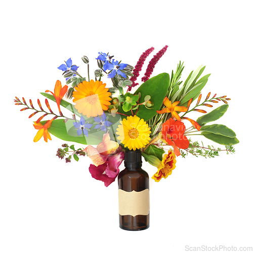 Image of Abstract Flower and Herb Arrangement for Aromatherapy Essential 