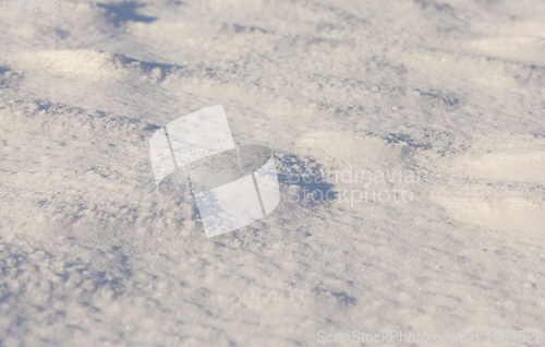 Image of Snow drifts in winter - the territory covered with snow in the winter season. Photo taken in close-up