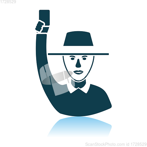 Image of Cricket Umpire With Hand Holding Card Icon