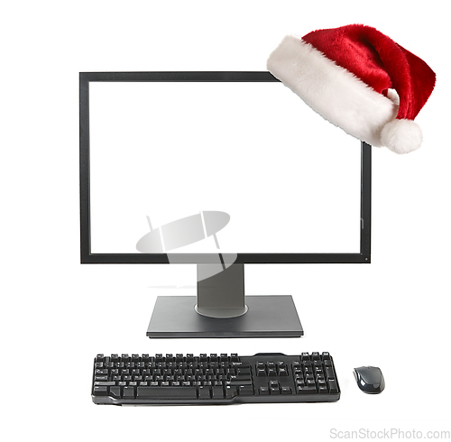 Image of Cristmas online shopping concept - Computer monitor with Santa h