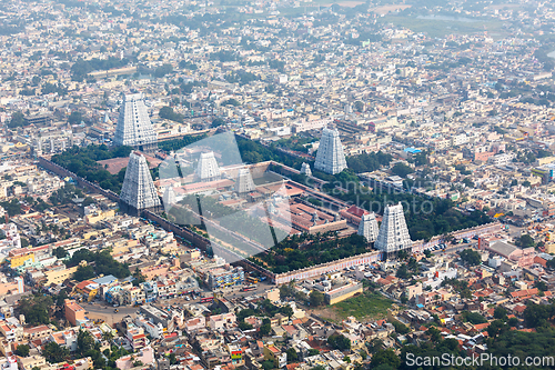 Image of Hindu temple and indian city aerial view