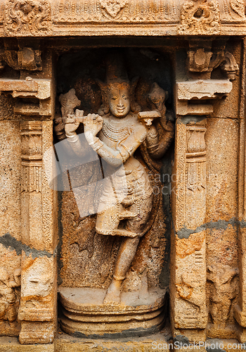 Image of Krishna bas relief in Hindu temple. Sri Ranganathaswamy Temple. Tiruchirappalli, Tamil Nadu, India