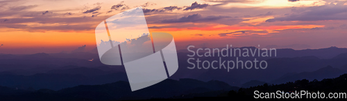 Image of Panorama of sunset in mountains