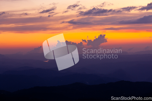 Image of Panorama of sunset in mountains