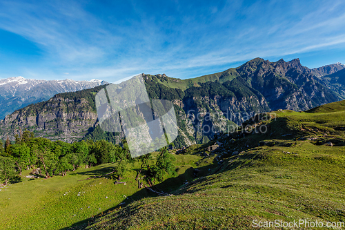 Image of Spring in Kullu valley in Himalaya mountains. Himachal Pradesh, India