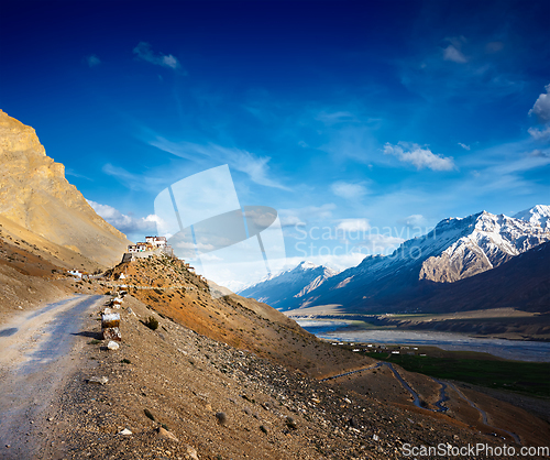 Image of Road to Kee (Ki, Key) Monastery. Spiti Valley, Himachal Pradesh
