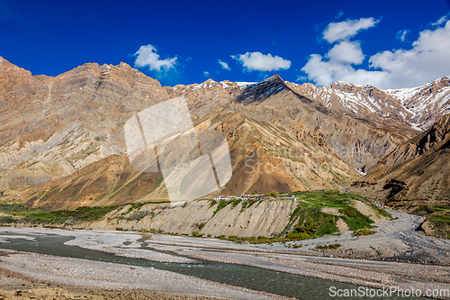 Image of Village in Himalayas mountains. Pin Valley, Himachal Pradesh, India
