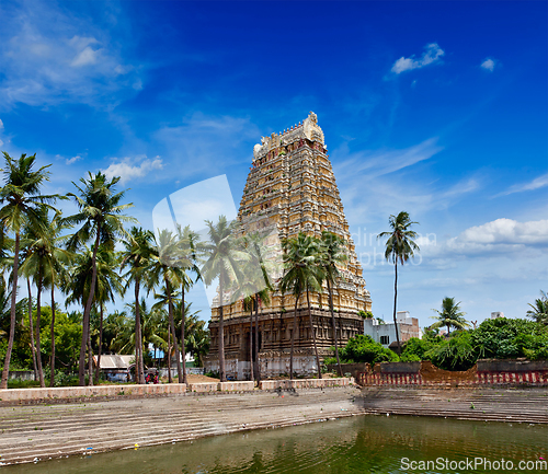 Image of Gopura (tower) and temple tank of Lord Bhakthavatsaleswarar Temp