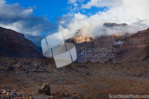 Image of Sunset in Himalayas. Spiti Valley