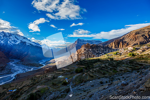 Image of Dhankar monastry perched on a cliff in Himalayas, India