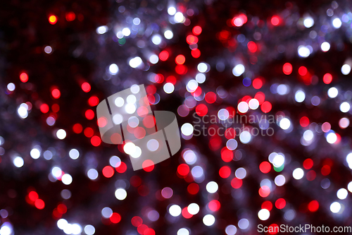 Image of Colorful festive blurry lights of Christmas decorations