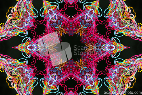 Image of Abstract pattern of colorful threads with 3D effect