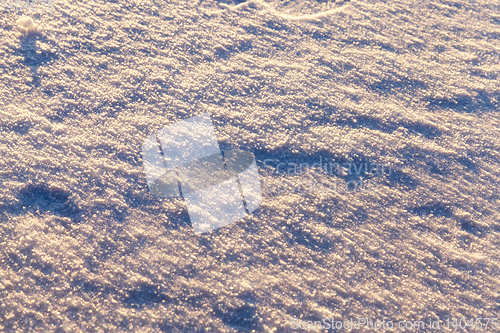 Image of Snow drifts in winter - snow photographed in the winter season, which appeared after a snowfall. close-up,