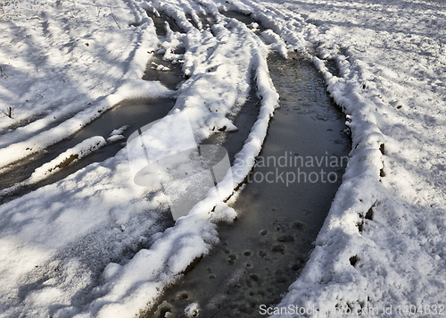 Image of details of snow-covered road