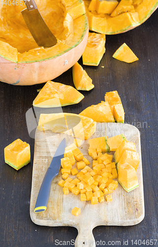 Image of ripe orange pumpkin cut