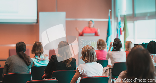 Image of Woman giving presentation on business conference event.