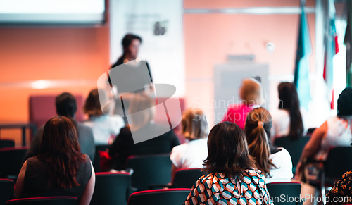 Image of Woman giving presentation on business conference event.